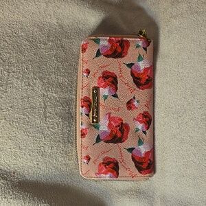 Betsy Johnson Pink rose clutch wallet 8 X 4.5 inches